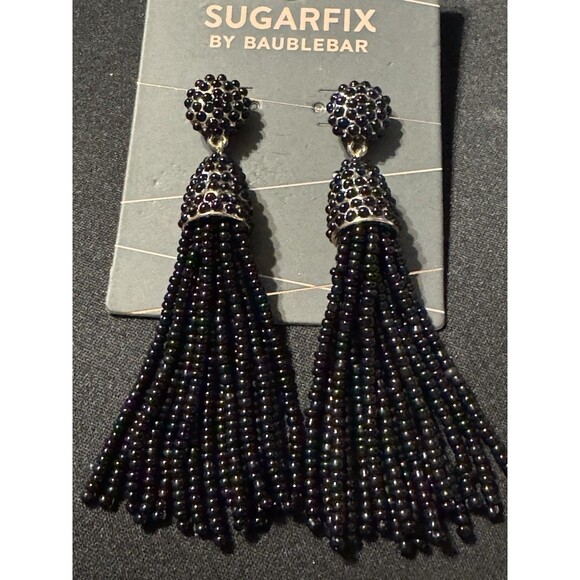 Baublebar Sugarfix Earrings Pierced Black Beaded Black Tassel Dangle - Picture 5 of 5